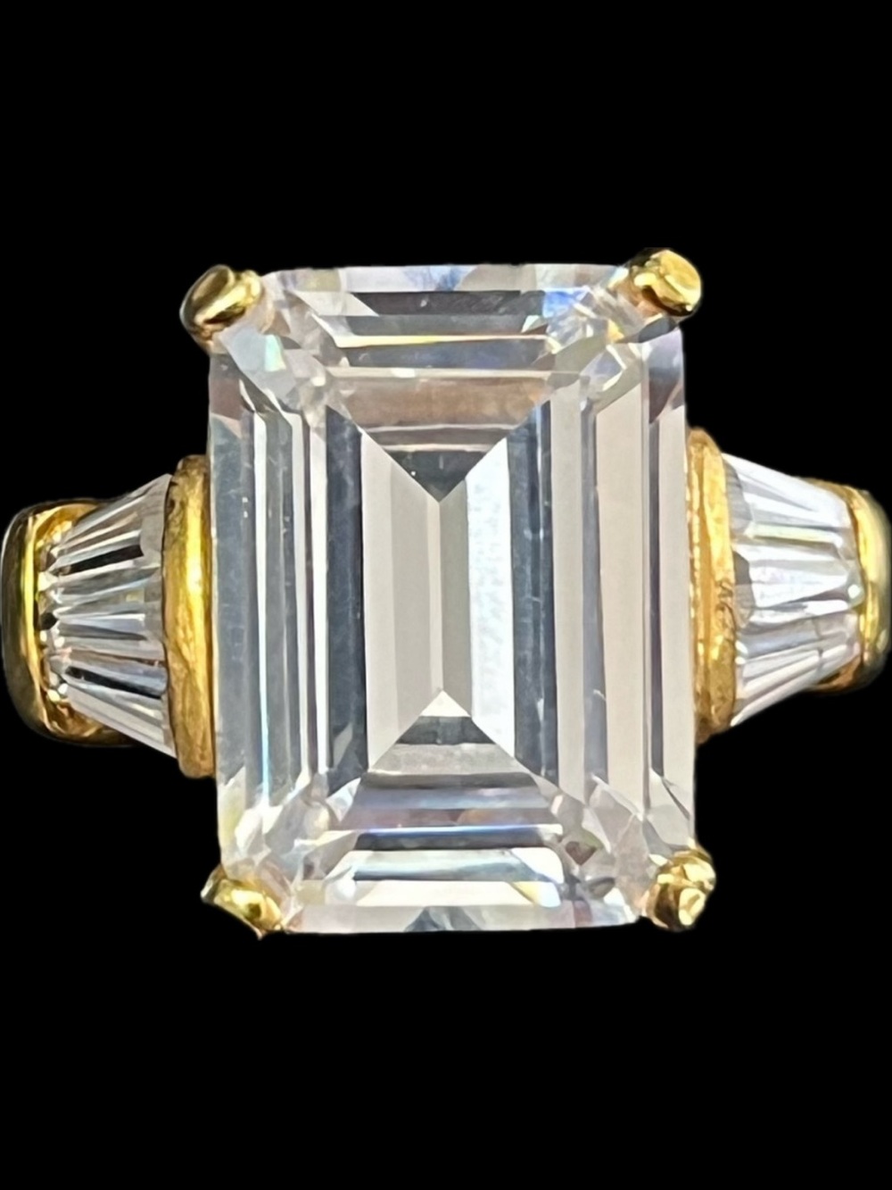10ct emerald step cut Cz channel set baguettes engagement statement wedding ring - Picture 3 of 3